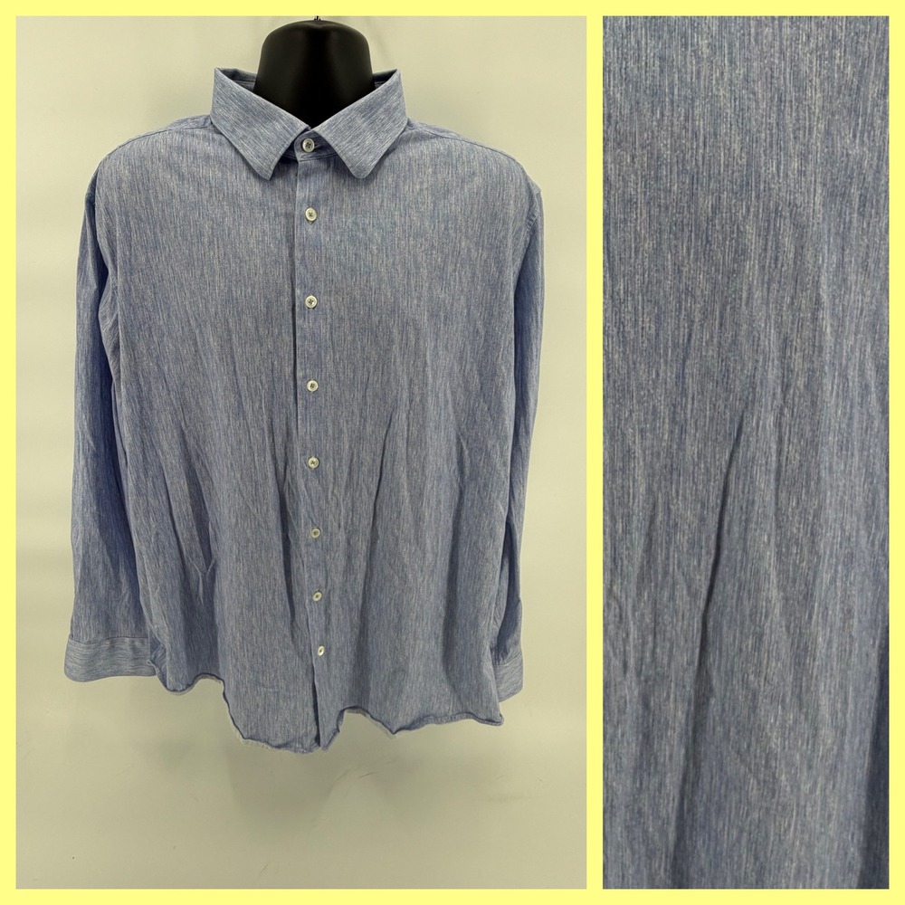 Bugatchi Men's 3XL Comfort Stretch Shirt Blue‎ Heathered Long Sleeve Button Up